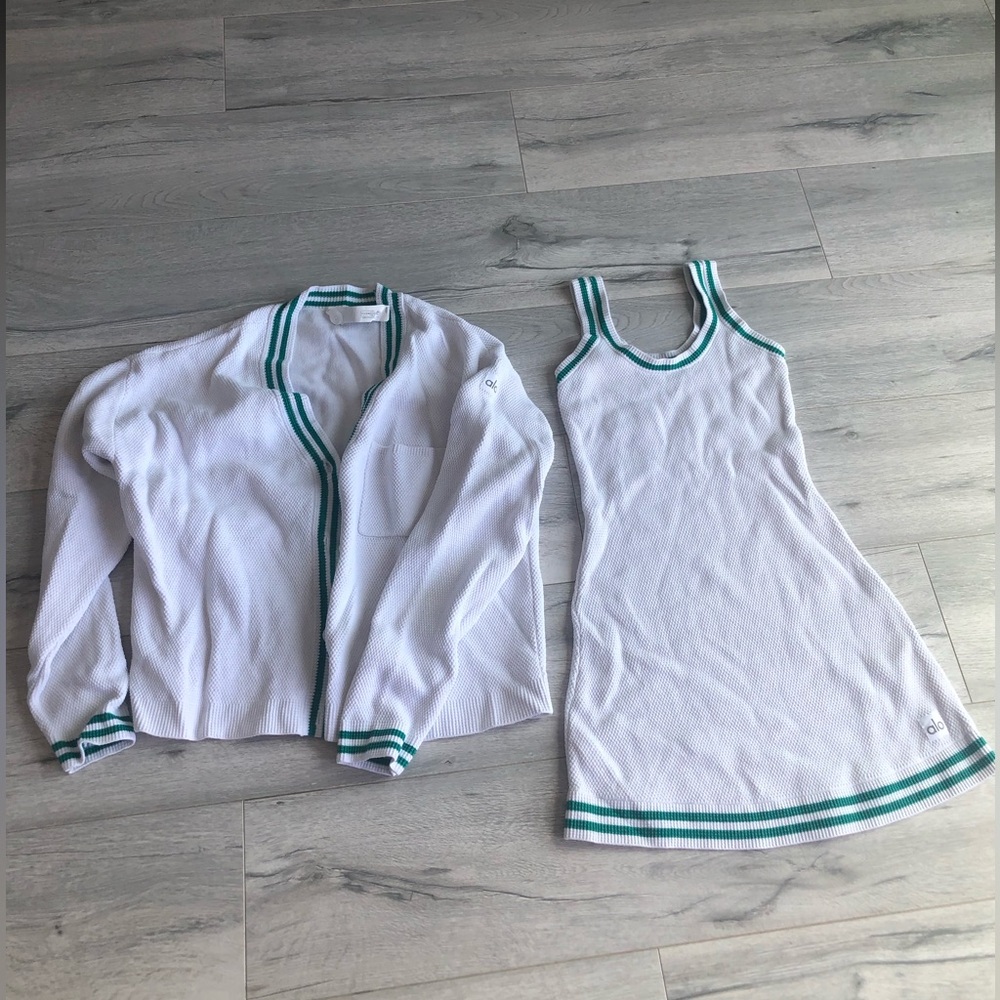 ALO Yoga White Tennis Dress & Cardigan Set